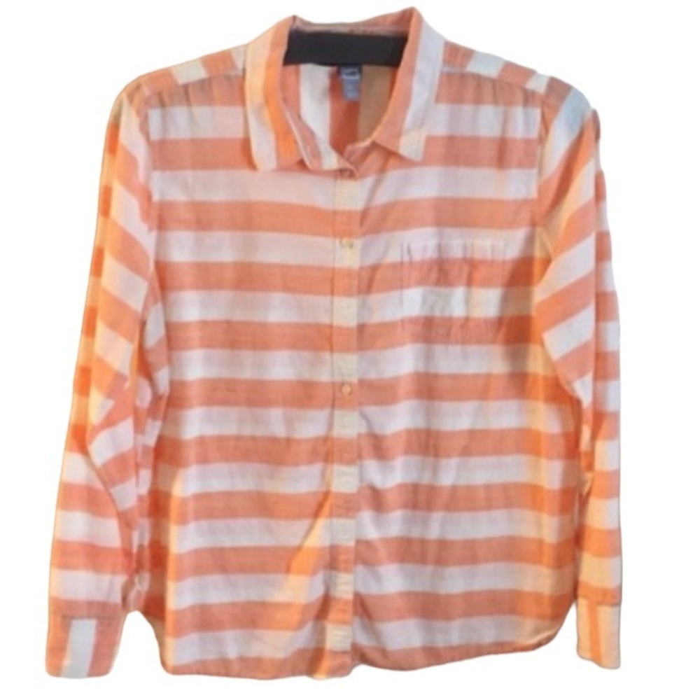 🎒 BTS SALE 📚 JCPenney Summer Tangerine Striped Button Down Top, 100% Cotton, [Si